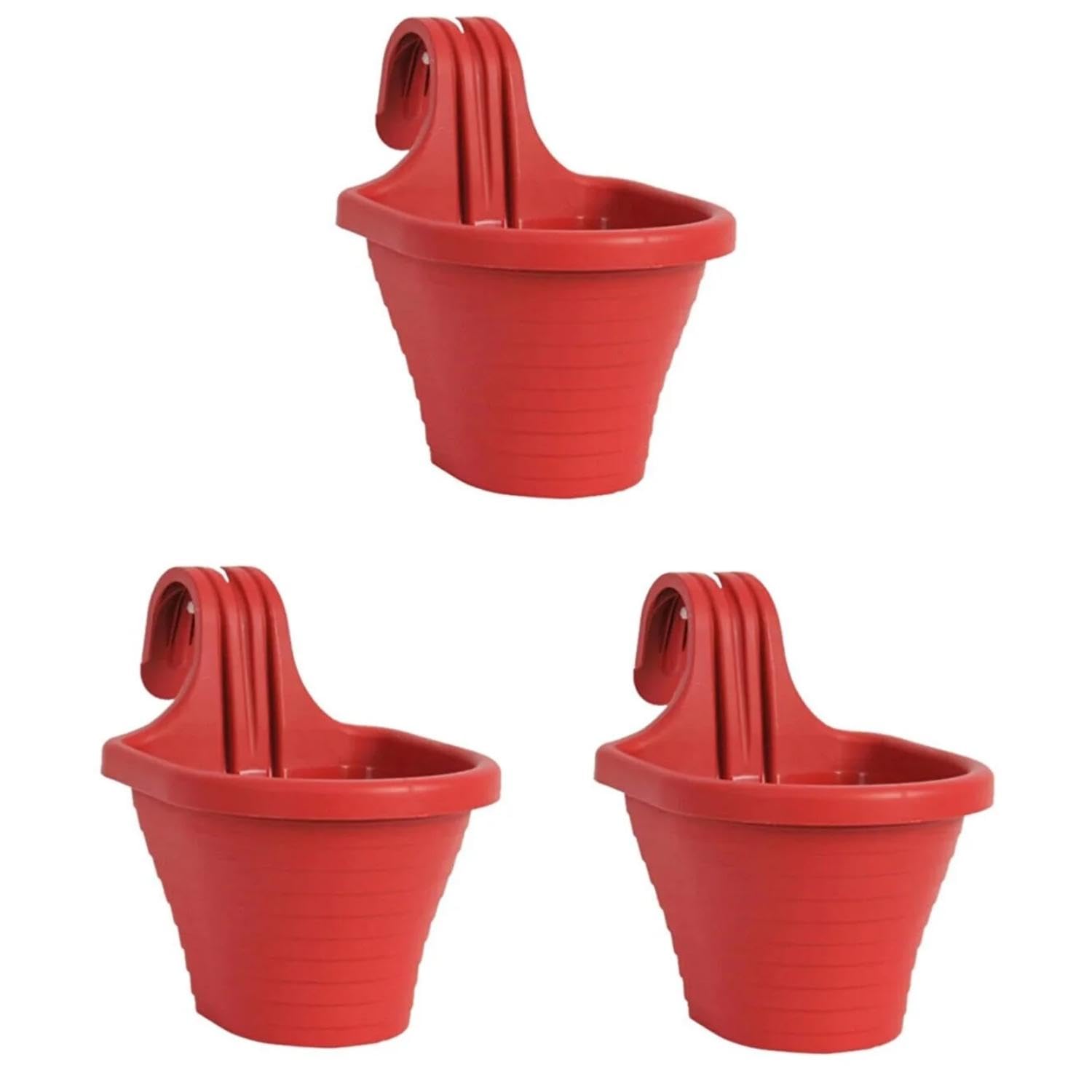 Askılı Balkon Saksı 20 Cm, 3 Litre 3 Adet Kırmızı