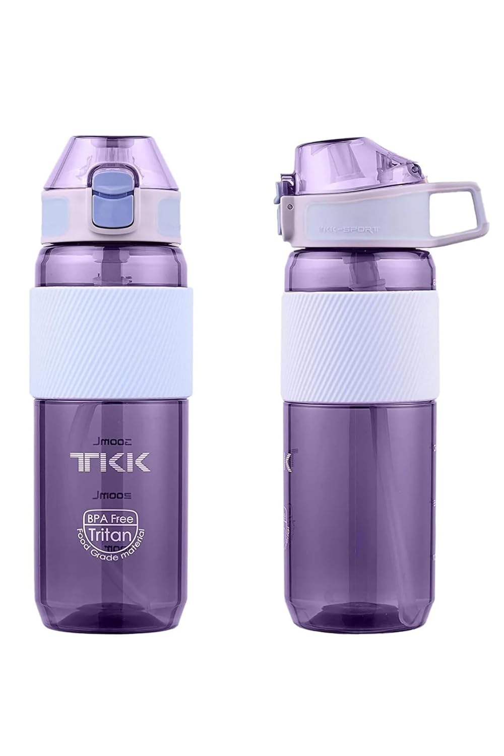 TKK 700ml Pipetli Taşıma Kulplu Silikon Gövde Ölçü Skalalı Su Matarası (Mor)