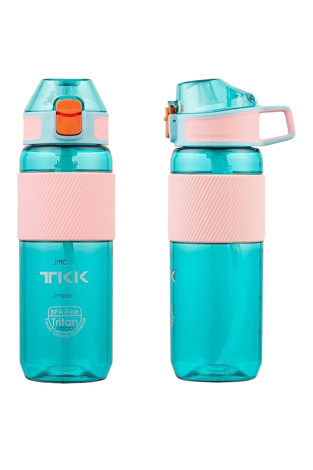 TKK 700ml Pipetli Taşıma Kulplu Silikon Gövde Ölçü Skalalı Su Matarası (Turkuaz)