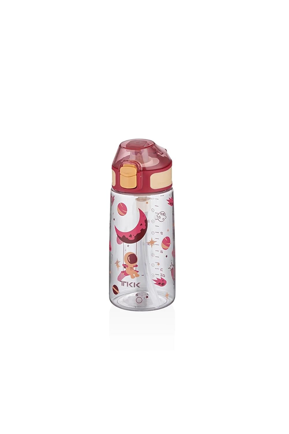 TKK 500ml Silikon Pipetli Kilitlenebilir Kapak Desenli Sızdırmaz Tritan Su Matarası (Kırmızı)