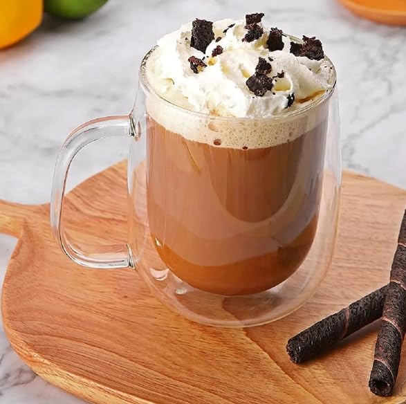 Çift Cidarlı Kulplu Kahve Kupası (Borosilikat)