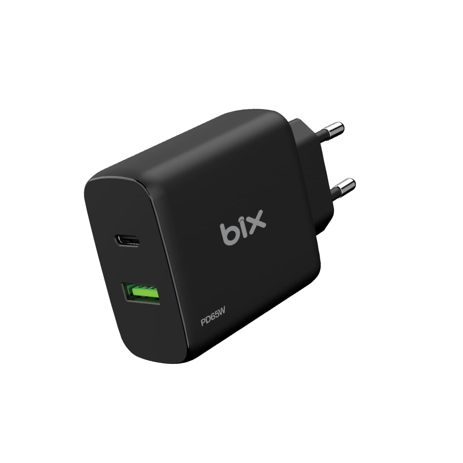 Bix BX2P65G GaN PD 65W Type-C ve USB-A QC 18W Çift Portlu Akım Korumalı Hızlı Şarj Cihazı Siyah
