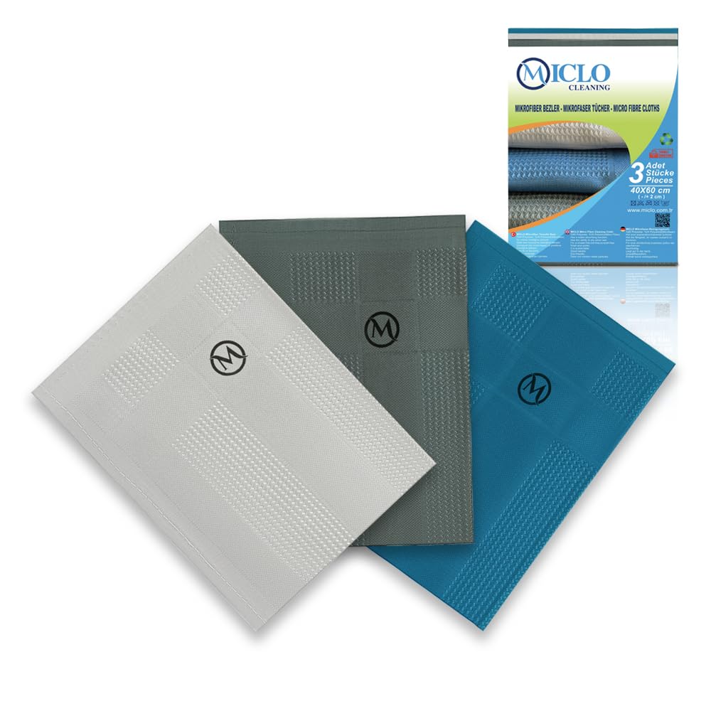 MICLO CLEANING | Mikrofiber Temizlik Bezi 3'lü Set - Sihirli Bez | Cam Ayna Bezi | Dark Seri
