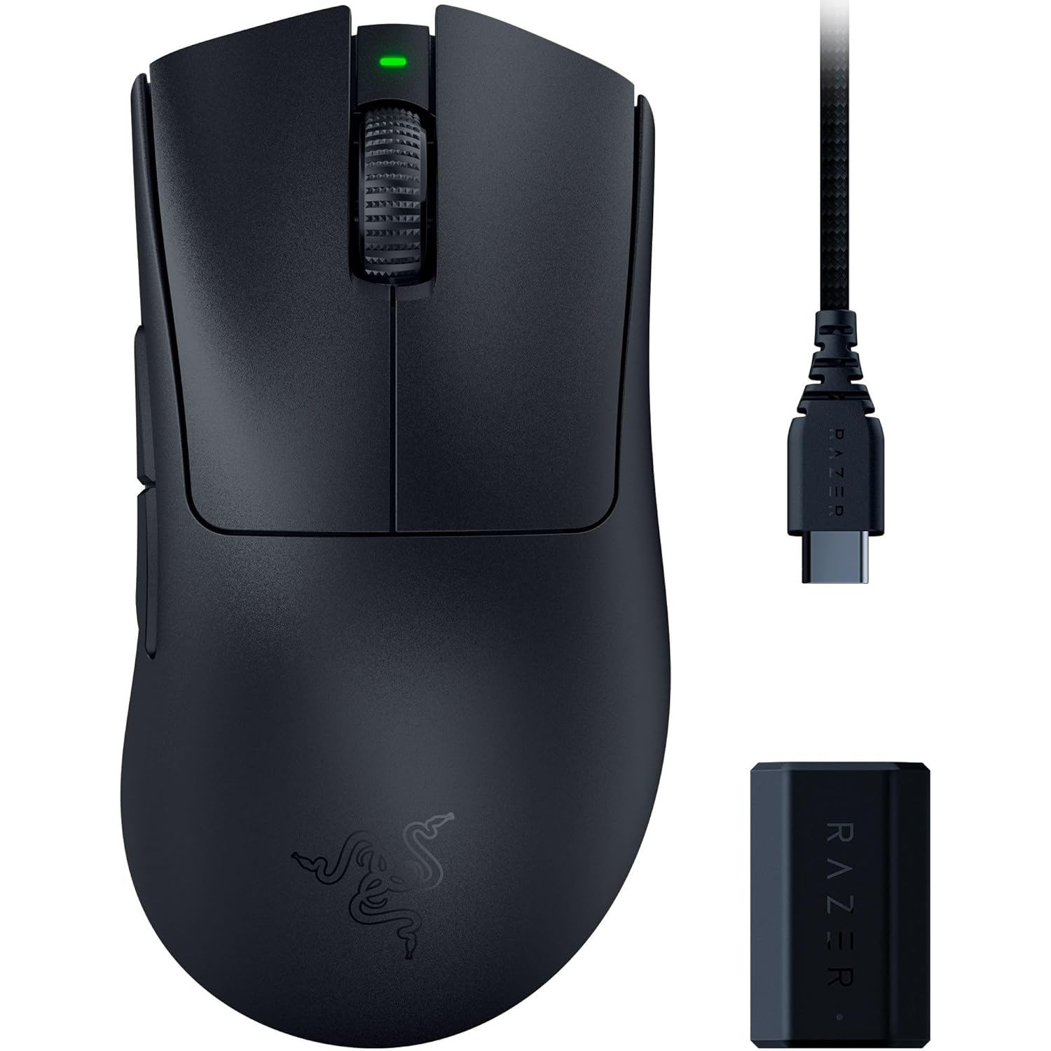 Razer DeathAdder V3 Pro + Razer HyperPolling Kablosuz Adaptör - Ultra Hafif Kablosuz Ergonomik Esports Mous (63g, Focus Pro 30K Optik Sensör, Optik Fare Anahtarları Gen-3) Siyah