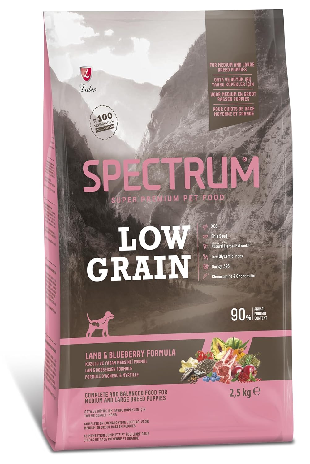 Spectrum Low Grain Kuzu ve Yaban Mersinli Orta ve Büyük Irk Yavru Köpek Maması 2,5 kg