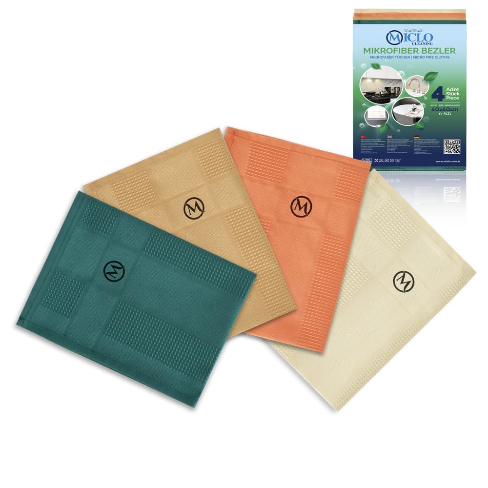 MICLO CLEANING | Mikrofiber Temizlik Bezi | Sihirli Bez, Cam Bezi Ayna Bezi | 4lü Paket | Zümrüt Serisi