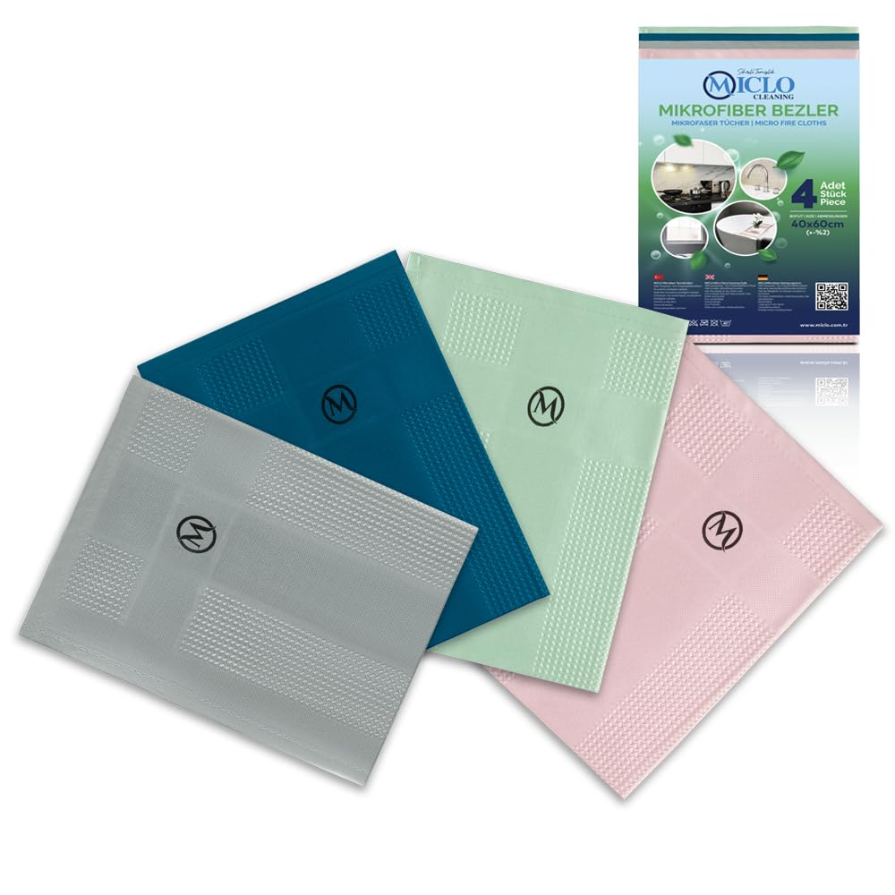MICLO CLEANING Mikrofiber Temizlik Bezi | Sihirli Bez, Cam ve Ayna Bezi | 4'lü Paket | Somon Serisi