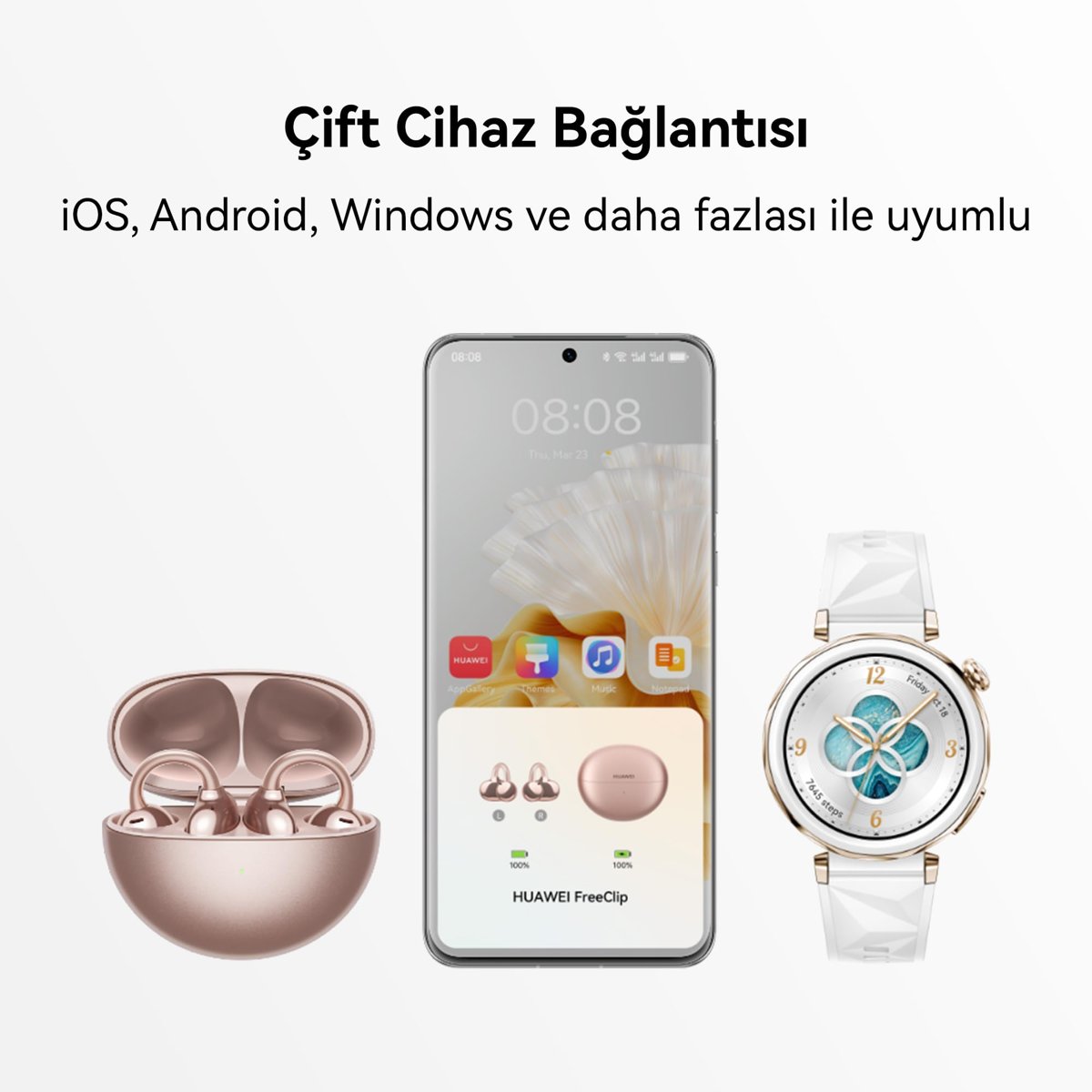 HUAWEI FreeClip, Estetik Tasarım, Tüy Kadar Hafif, Açık Kulak Tasarımı, Yapay Zeka Destekli Kristal Netliğinde Arama, Uzun Pil Ömrü, Çift Cihaz Bağlantısı,Siyah