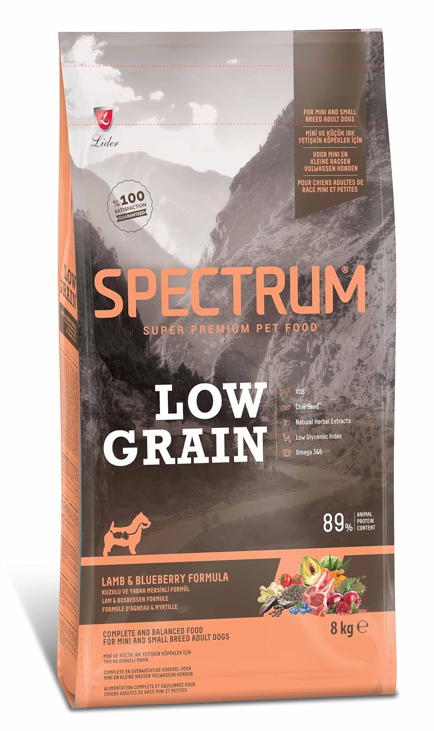 Spectrum Low Grain Kuzu Etli ve Yaban Mersinli Mini Irk Yetişkin Köpek Maması 8 Kg