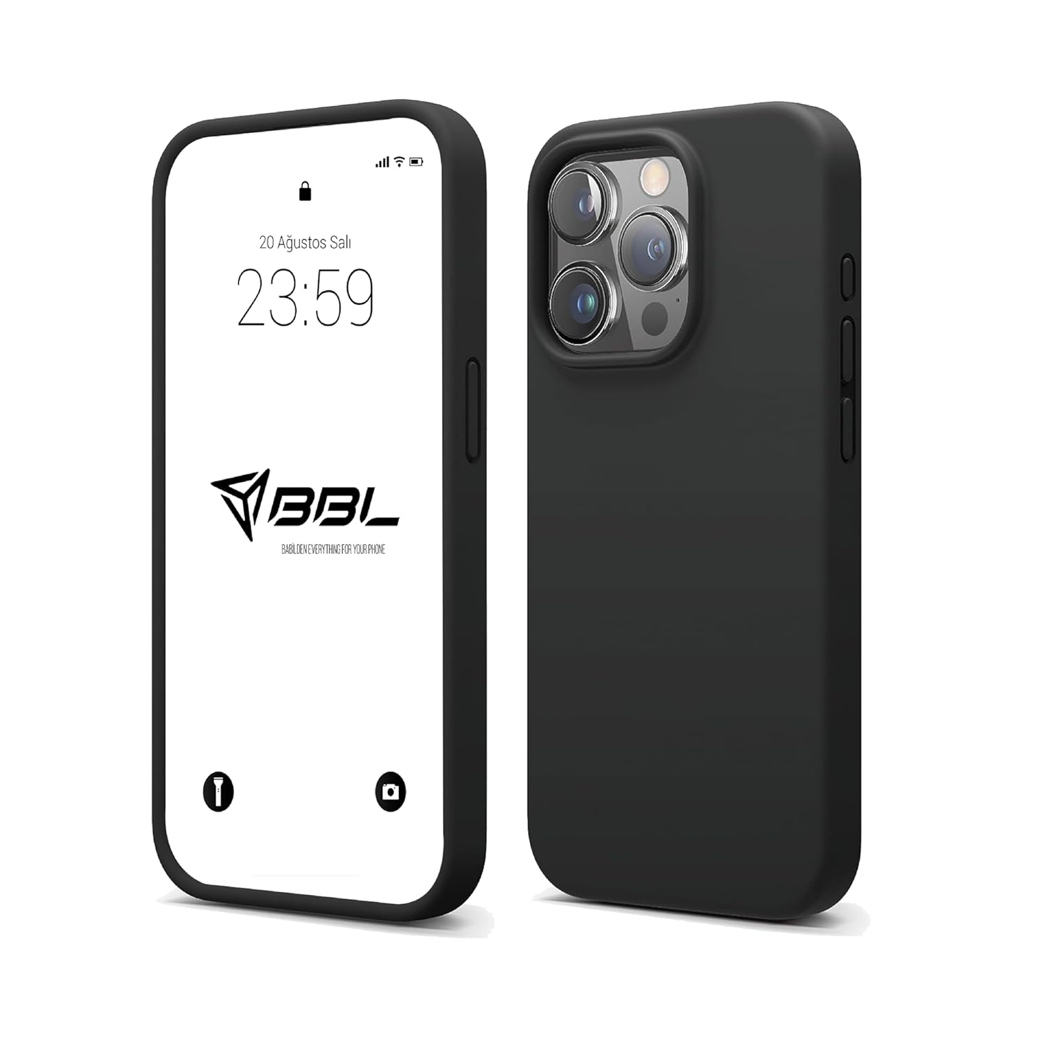 Babilden iPhone Kılıf İnce Sıvı Silikon 3 Katmanlı Tam Kaplamalı Yumuşak Jel Kauçuk Kılıf Kapak (iPhone 15 Pro Max Siyah)