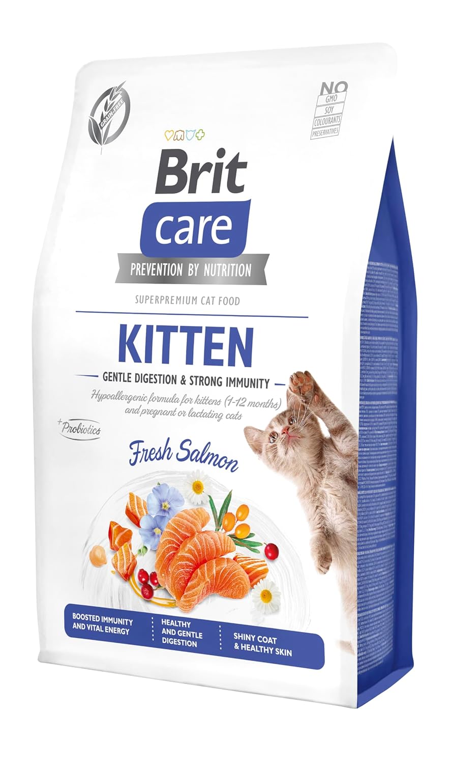 Brit Care Gentle Digestion & Strong immunity, Yavru Kediler İçin, Tahılsız, Hipoalerjenik, Taze Somon Balıklı Kuru Mama, 2 kg