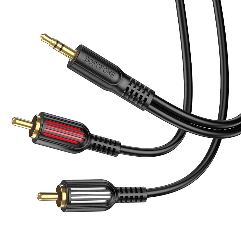Borofone Kablo AUX Audio 3.5mm to Çift RCA Aux Standart Ses Kablosu 3.5mm Kulakık Çıkışlı Tablet Bilgisayar Telefon ve Mp3 Çalar İle Amfi Bağlantı Kablosu 150cm BL11