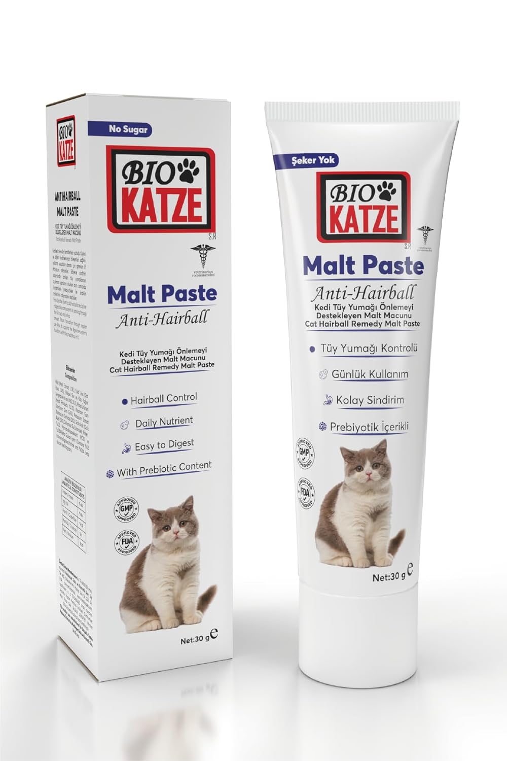 BIO KATZE Malt Paste Kedi Tüy Yumağı Önlemeyi Destekleyen Malt Macunu 30GR