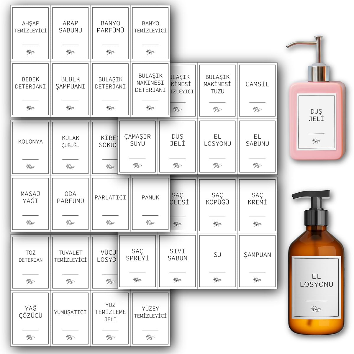 NeoPrint 40 Parça Beyaz Banyo ve Mutfak Etiketi - Temizlik Malzemeleri İçin Suya Dayanıklı Baskılı Sticker - Deterjan Kutusu Düzenleyici Kendinden Yapışkanlı Çıkartma Şişe Kutu Sabun Şampuan Etiketi (Beyaz)