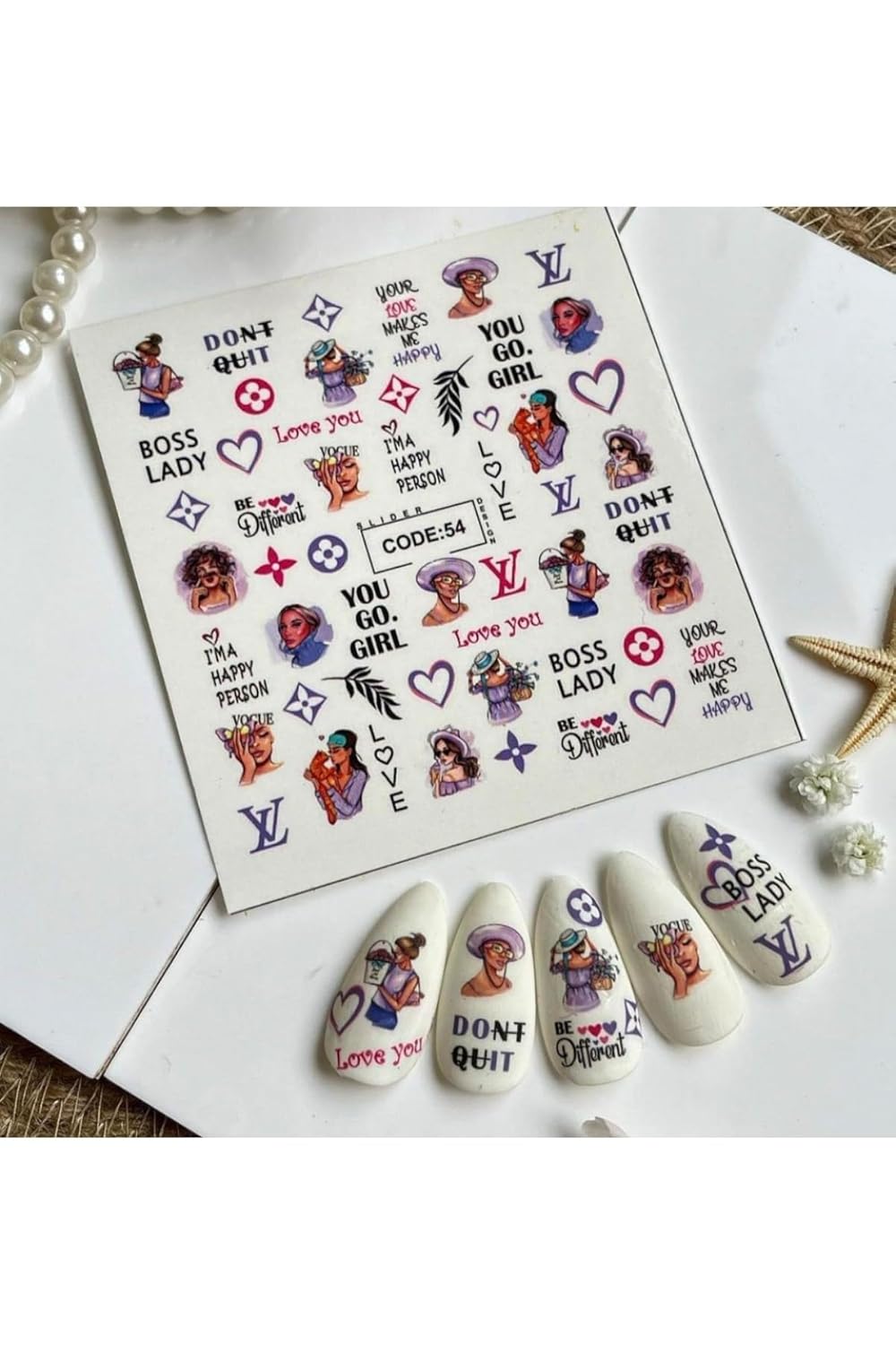 Boos Lady Desenli Tırnak Dövmesi Tırnak Tattoo Nail Art Tırnak Sticker ScaNM387