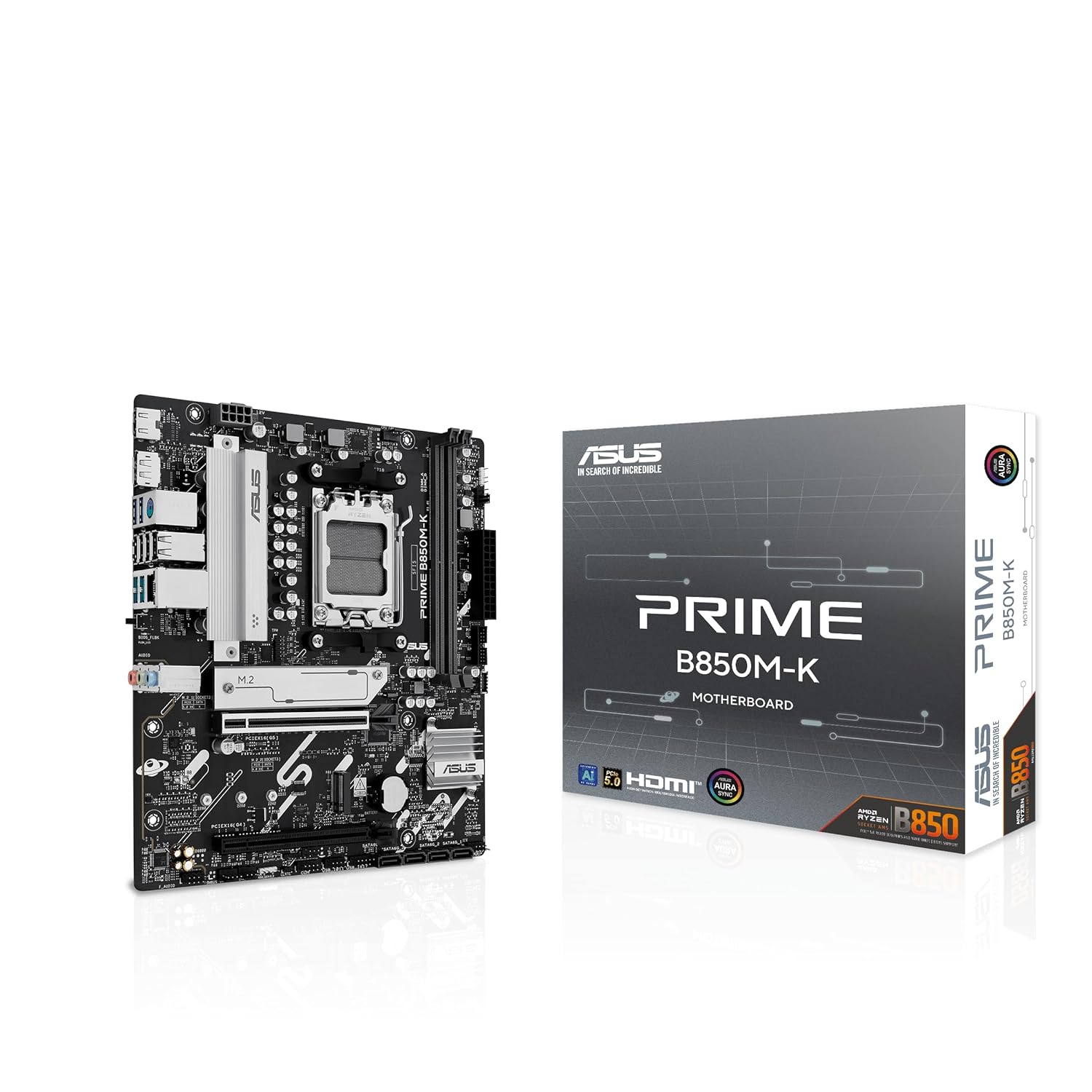 ASUS PRIME B850M-K AMD B850 AM5 DDR5 8200 DP HDMI Çift M2 USB3.2 AURA RGB 2.5Gbit LAN mATX 8+2+1 Güç Aşamaları, 1xGen5 M.2, Advanced AI PC-Ready