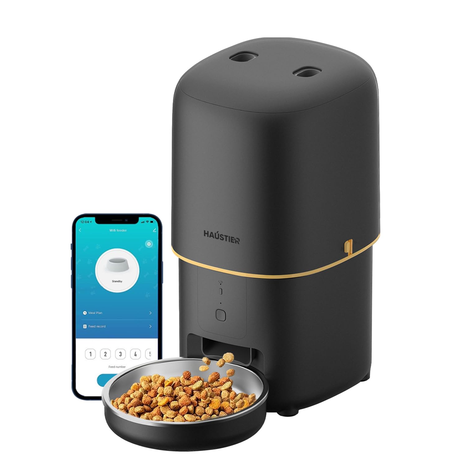Haustier PF02 Akıllı Kedi Köpek Otomatik Mama Kabı, Tuya App-Wifi Uzaktan Kontrol, 4Lt hazne, Metal Kase (Siyah)