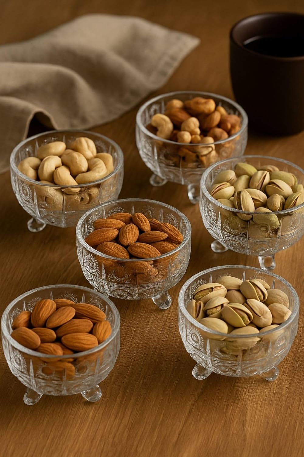 Rotanev 6'lı Ayaklı Kristal Cam Lüks Çerezlik/Lokumluk/Reçellik (8X8X5 Cm)