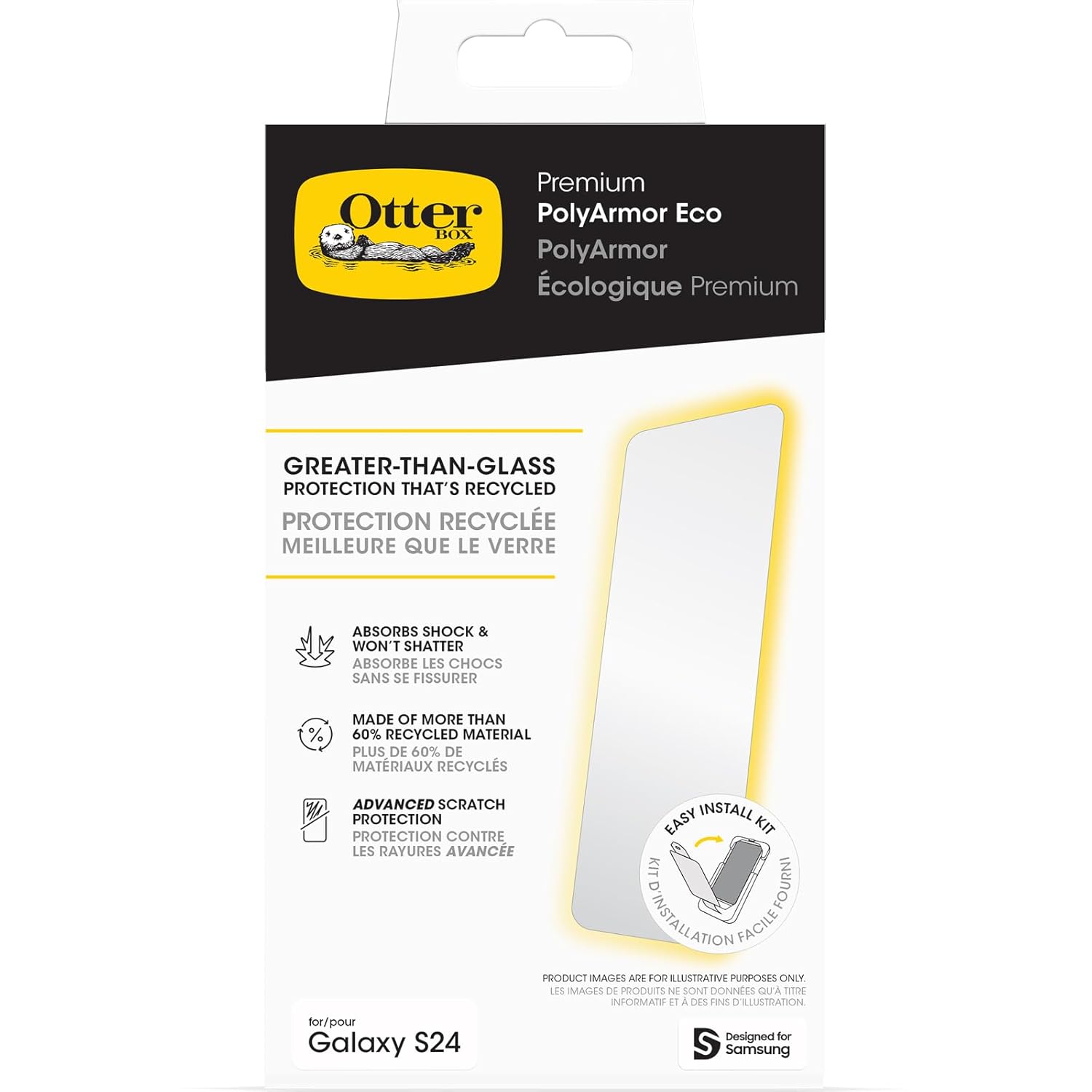 OtterBox Samsung Galaxy S24 Polyarmor Premium - TEMİZ,%60 Geri Dönüştürülmüş Malzeme, Canlı Netlik, Gerçek Dokunuş Tepkisi, Kolay Kurulum