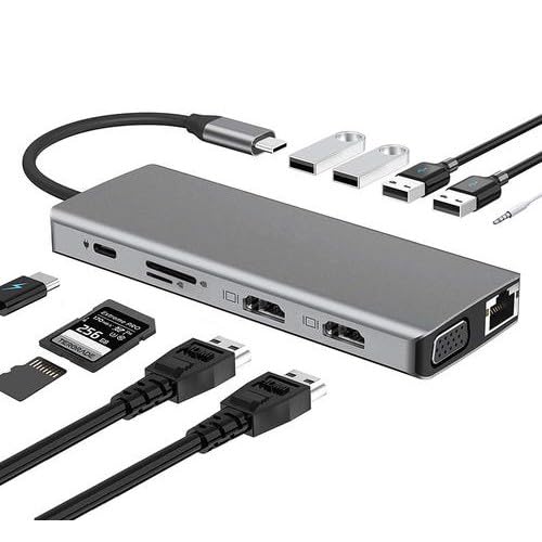 Coverzone 12in1 Dock Station 2 Adet HDMI Uyumlu 1000 Mbps 4K USB C Adaptörü USB 3.0 VGA RJ45 Pd Için Macbook Pro Tipi C Docking Dizüstü Yer Yapma Istasyonları Type-C Adaptör ZR610