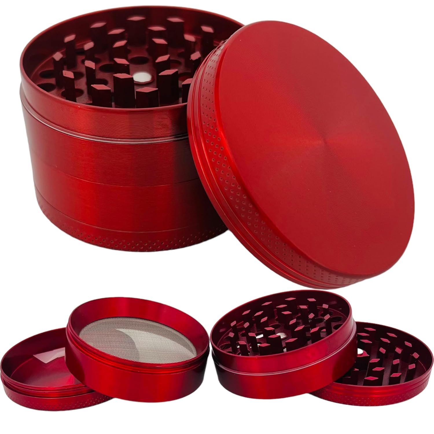 EFOTECH GRINDER Parçalayıcı Metal baharat öğütücü herb spice 4 katmanlı 40MM / 50MM / 63MM (KIMRIZI, 63MM)