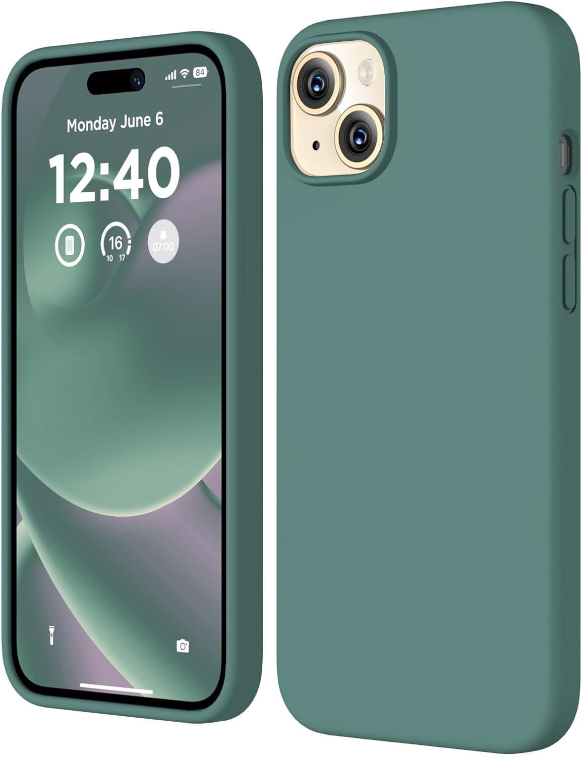 URUCHI Apple iPhone 15 Plus Kılıf 6.7 ile Uyumlu, İnce Sıvı Silikon 3 Katmanlı Tam Kaplamalı Yumuşak Jel Kauçuk Telefon Kılıfı Koruyucu Kapak 6.7 İnç, Koyu Yeşil