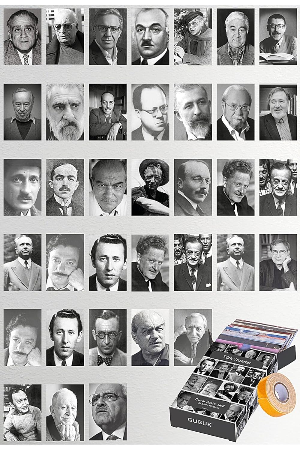 GUGUK Türk Yazar Temalı 36 Adet Duvar Poster Seti, Özel Tasarım Kutulu, Oda Dekoru (GGK-K025)