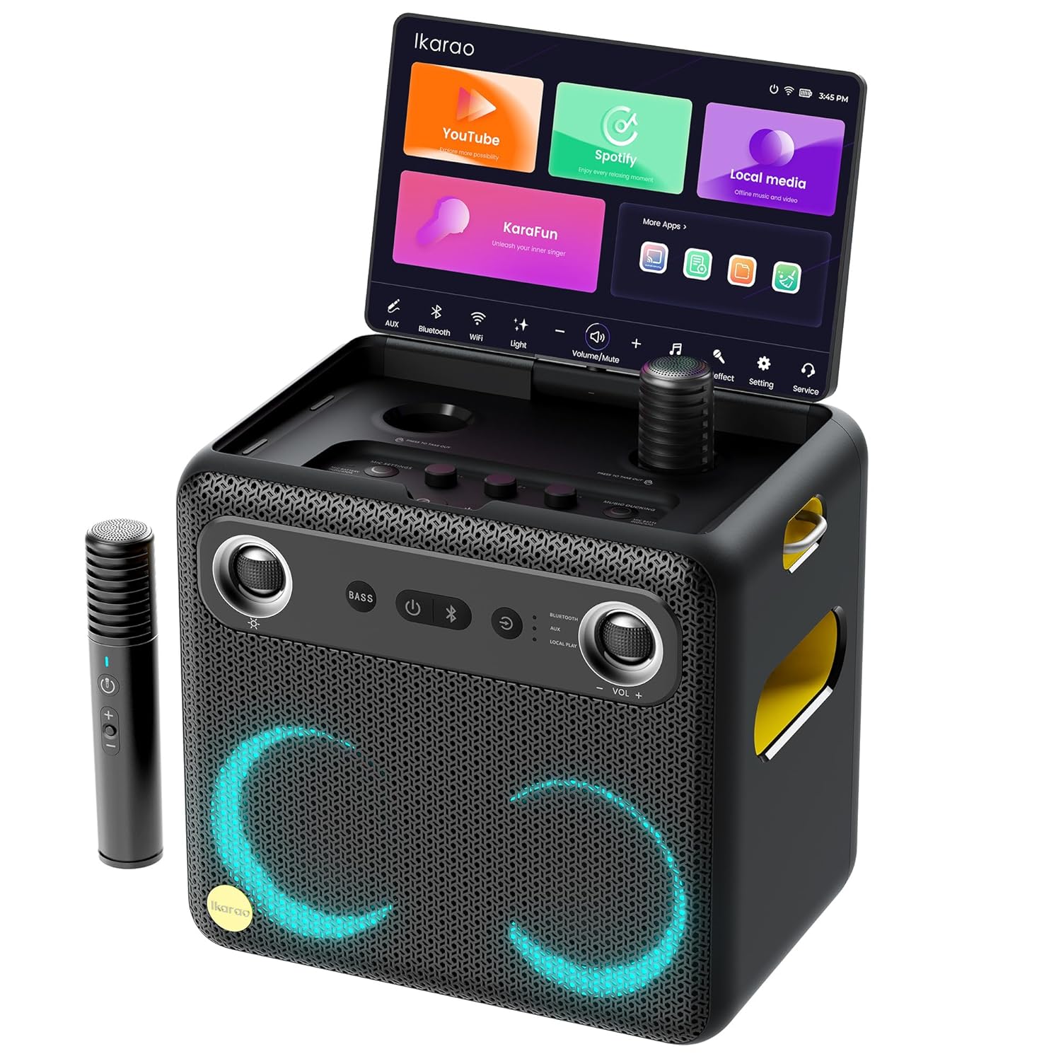 Ikarao Yetişkinler için Akıllı Karaoke Makinesi - Şarkı Sözü Ekranı, 64GB Karaoke Tablet, 2 Kablosuz Mikrofon, Profesyonel Karaoke Sistemi, 600W Tepe Gücü, 4 DJ Işık, Her Durum için Karaoke