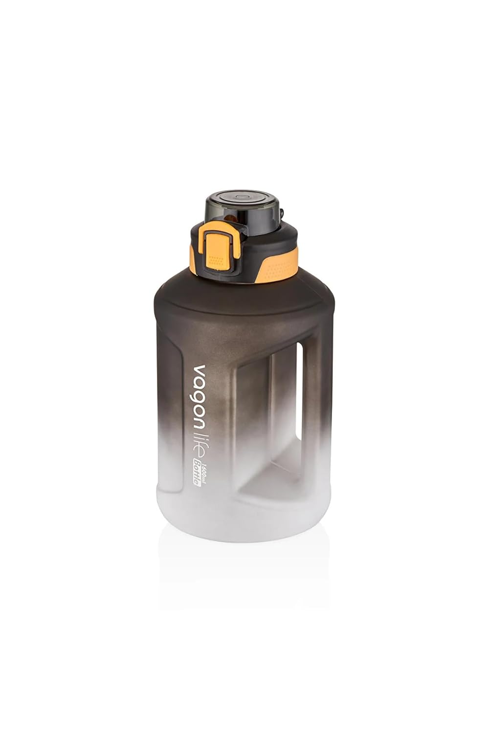 Vagonlife 1600ml Çift Renk Taşıma Askılı ve Kulplu Motivasyon Su Matarası Sticker Hediyeli (Siyah-Beyaz)