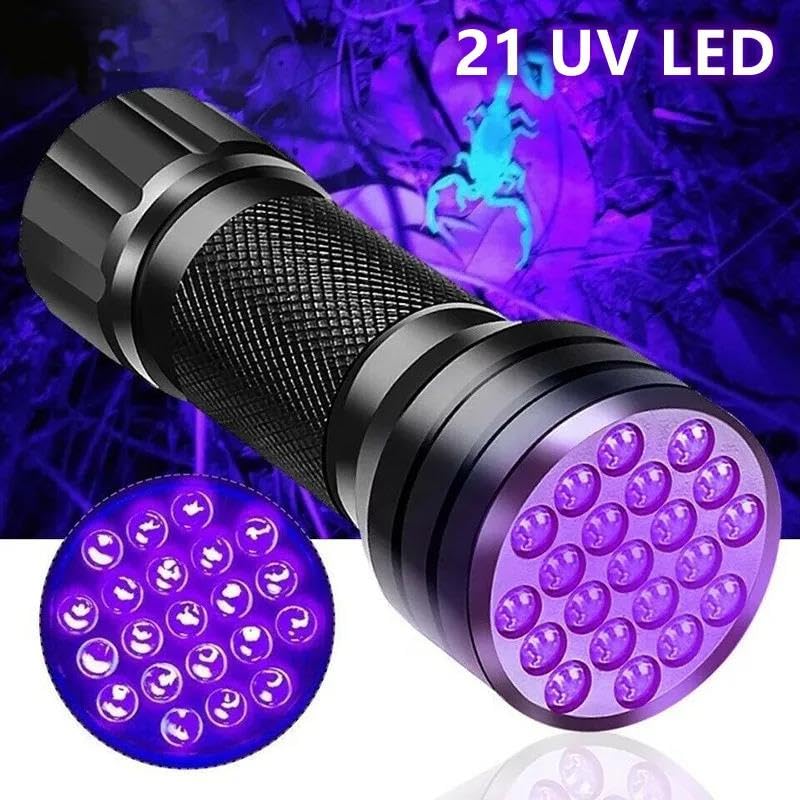 Valkyrie 21 LED 395nm Güneş Işığı Eltraviyole UV El Feneri - Siyah Fener - Evcil Hayvan Otel Ev Temizlik Para Taş Mücevherat