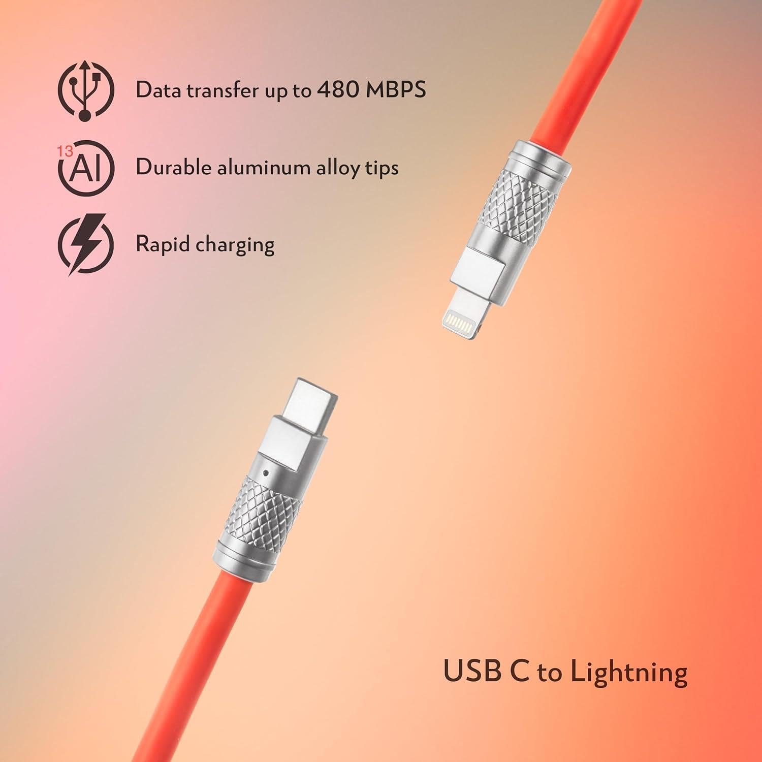 Valkyrie 6A Type-C to Apple Ios Lightning Sıvı Silikon Data Hızlı Şarj Kablosu - Bakır Döşeme - 1.5 Metre - Katlanmaz Kırılmaz Turuncu