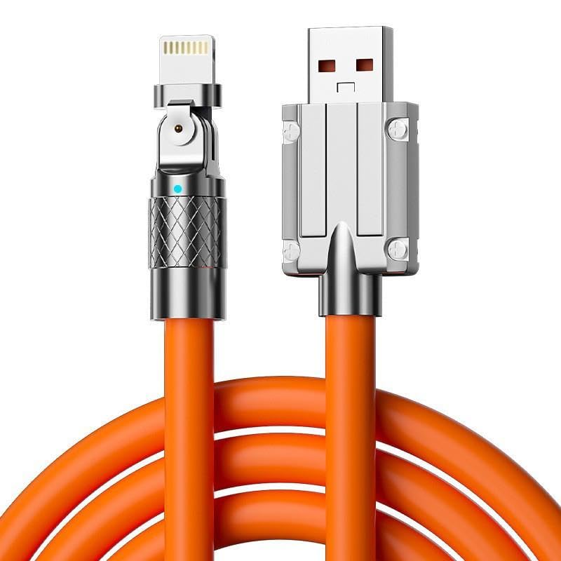Valkyrie 6A Ios Apple Lightning Sıvı Silikon Data Hızlı Şarj Kablosu - 180 Derece Oynar Başlık - Katlanmaz Kırılmaz Dayanıklı Kablo