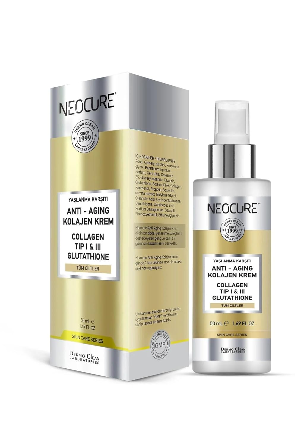 Dermo Clean Yaşlanma Karşıtı Anti Aging Kolajen Tip 1 ve Tip 3 Glutathione Krem 50 Mililitre