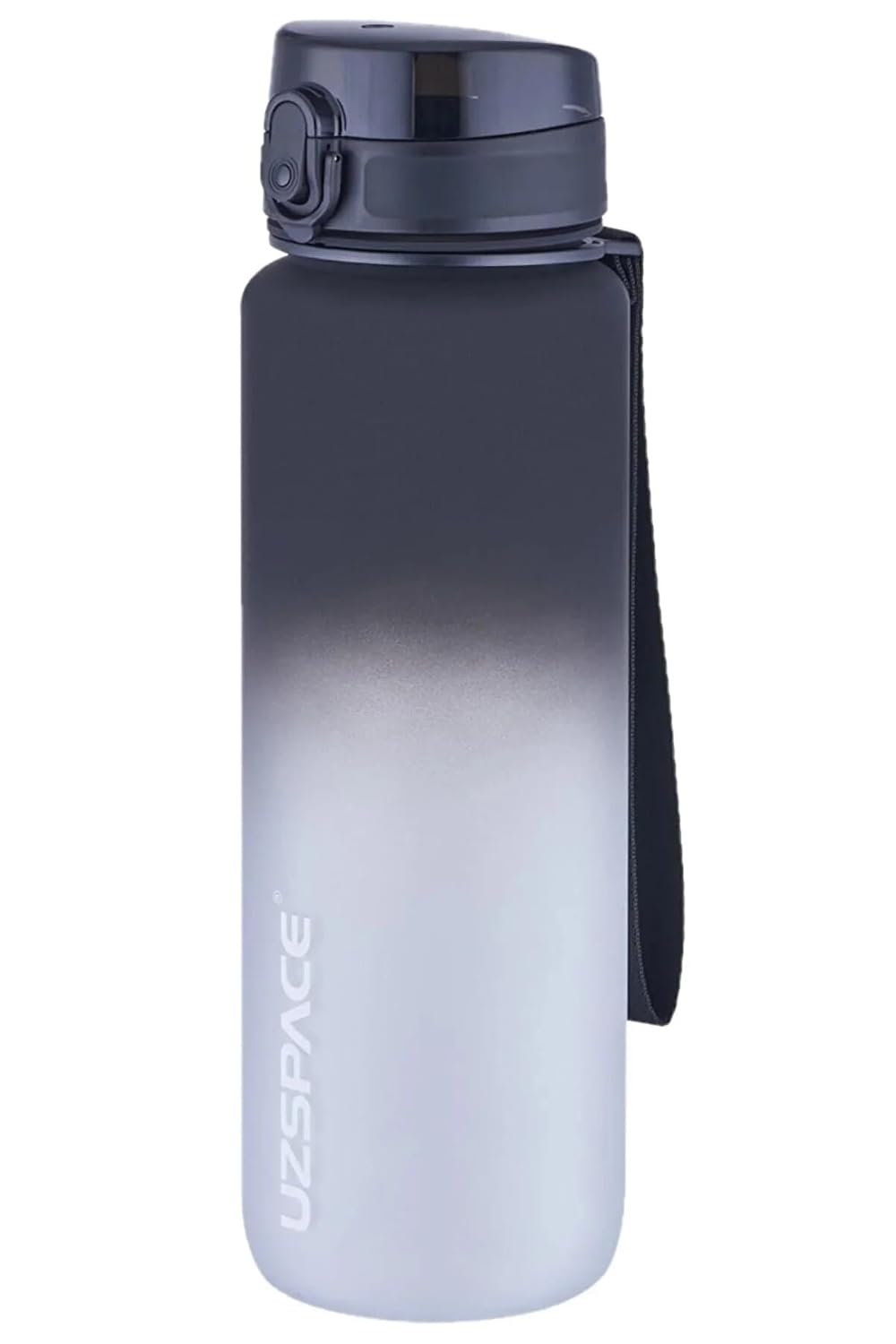 Uzspace 1000ml Büyük Boy Soft Touch Çift Renk Motivasyon Tritan Su Matarası (Siyah-Beyaz)