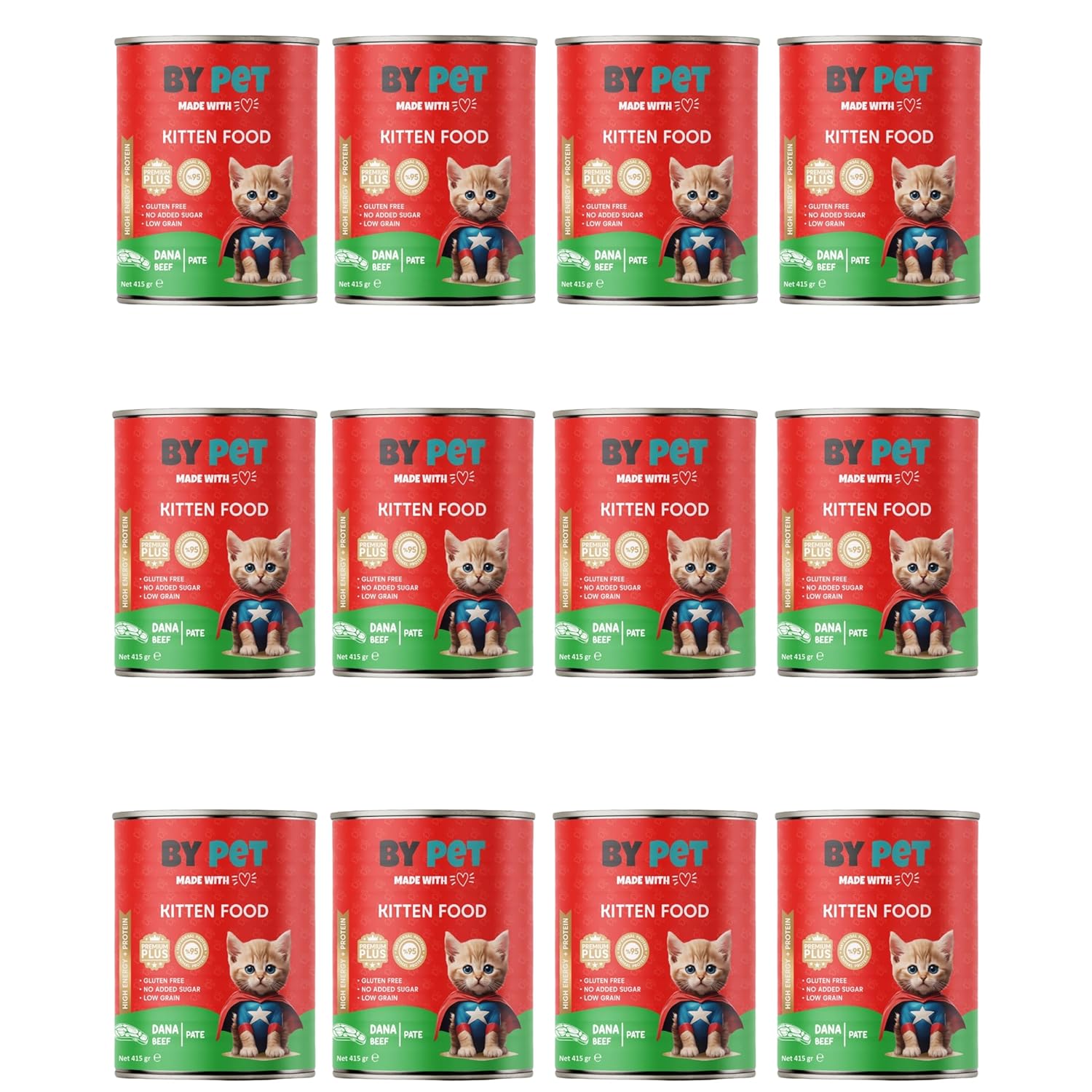 bypet Yavru Kediler İçin Dana Etli Konserve Yaş Mama 415 gr x 12 Adet