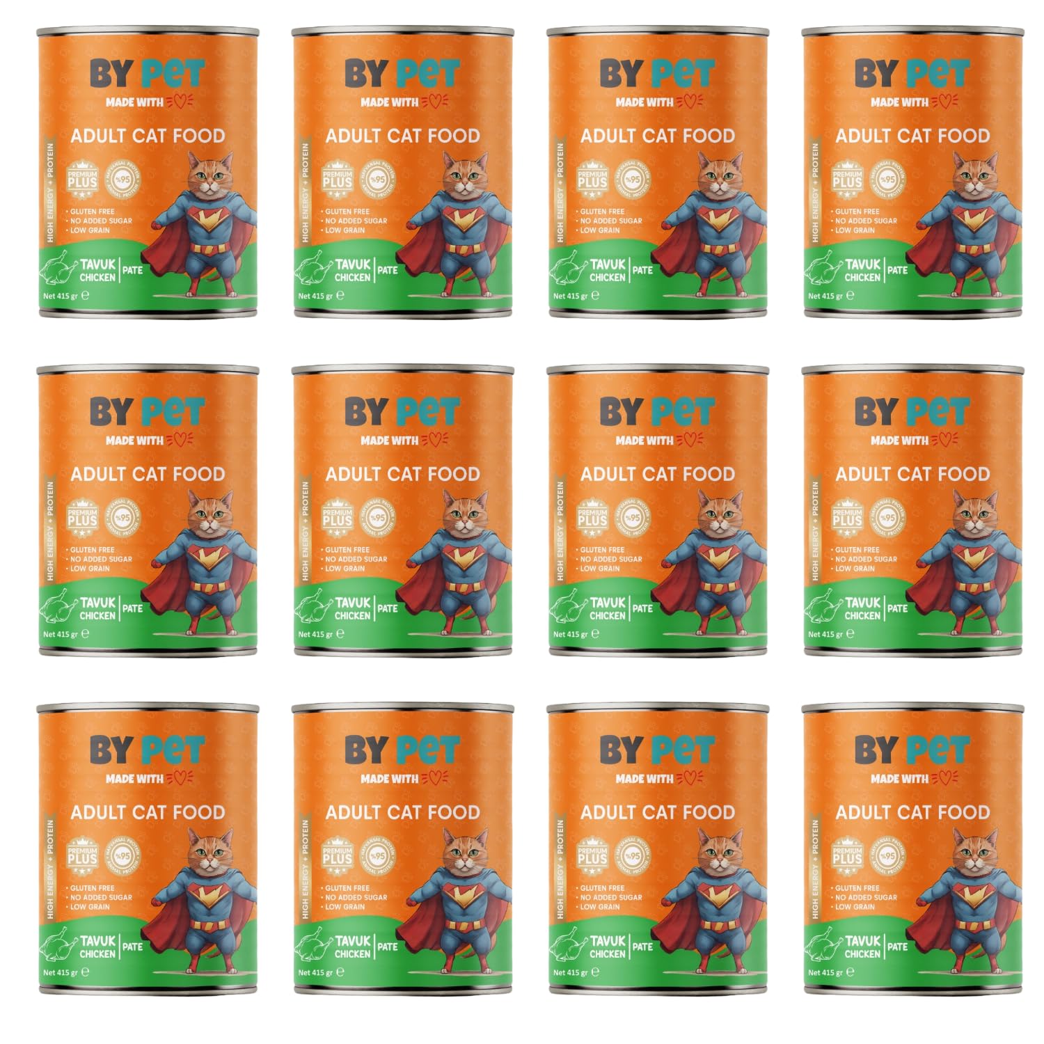 bypet Yetişkin Kediler İçin Tavuk Etli Konserve Yaş Mama 415 gr x 12 Adet