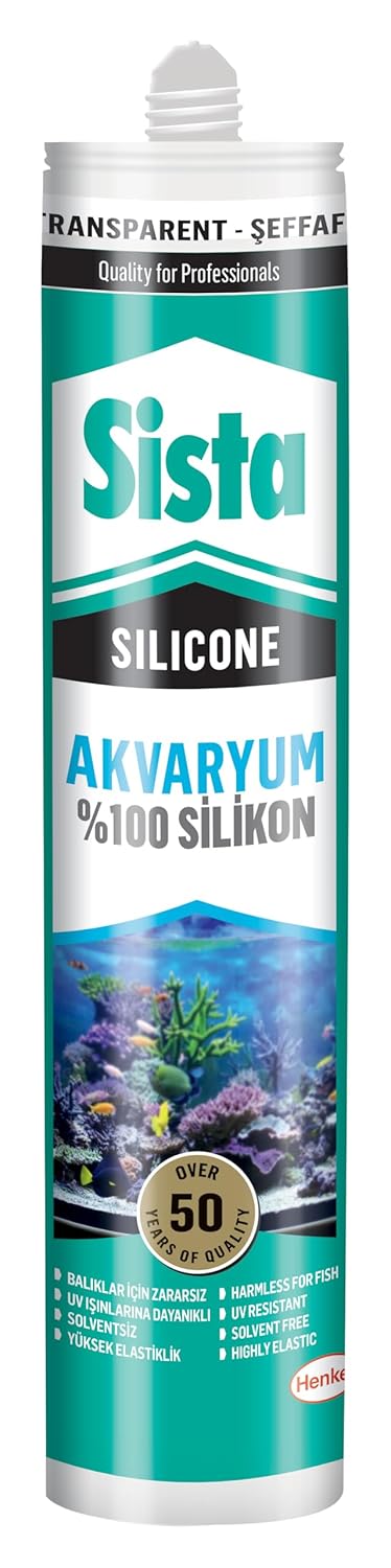 Sista Silikon Mastik Aquarium, Balıklara Zarar Vermeyen Akvaryum Silikonu, UV Dirençli Silikon Mastik, Elastikiyeti Yüksek Güçlü Yapıştırıcı, 1x280ml