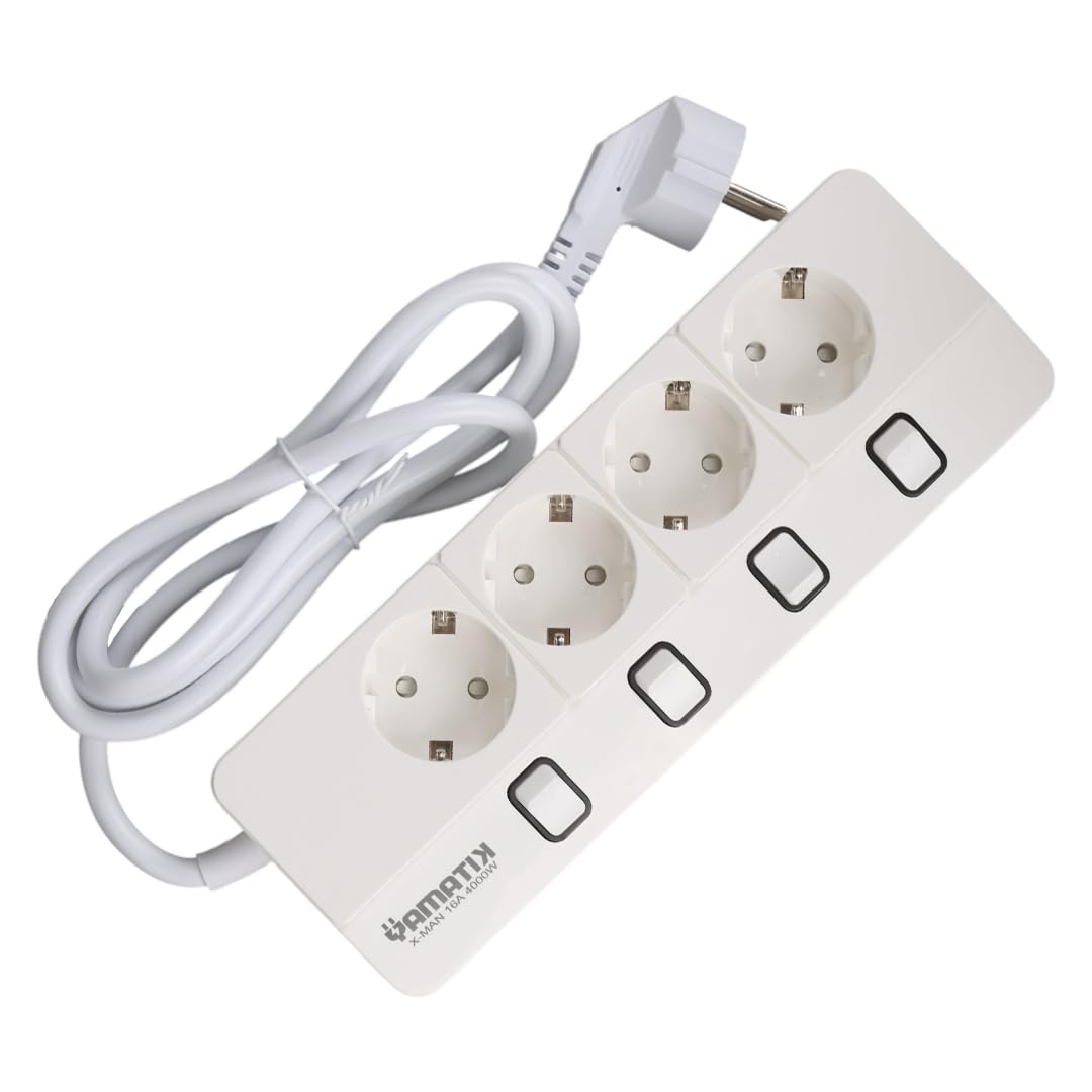 Yamatik XMAN104 A Class 4'lü Ayrı Anahtarlı 1,5 Metre Grup Priz, çocuk korumalı, Aşırı yük, kısa devre, aşırı sıcaklık koruması, 4000W 16A,