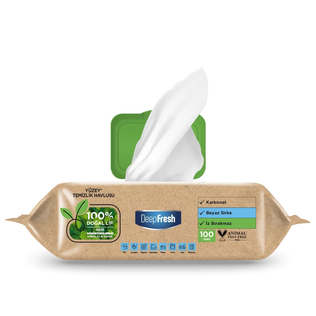 Deep Fresh DeepFresh İz Bırakmaz Yüzey Temizleme Havlusu, Karbonat & Beyaz Sirke, Beyaz Sabun Kokulu (100 Yaprak)