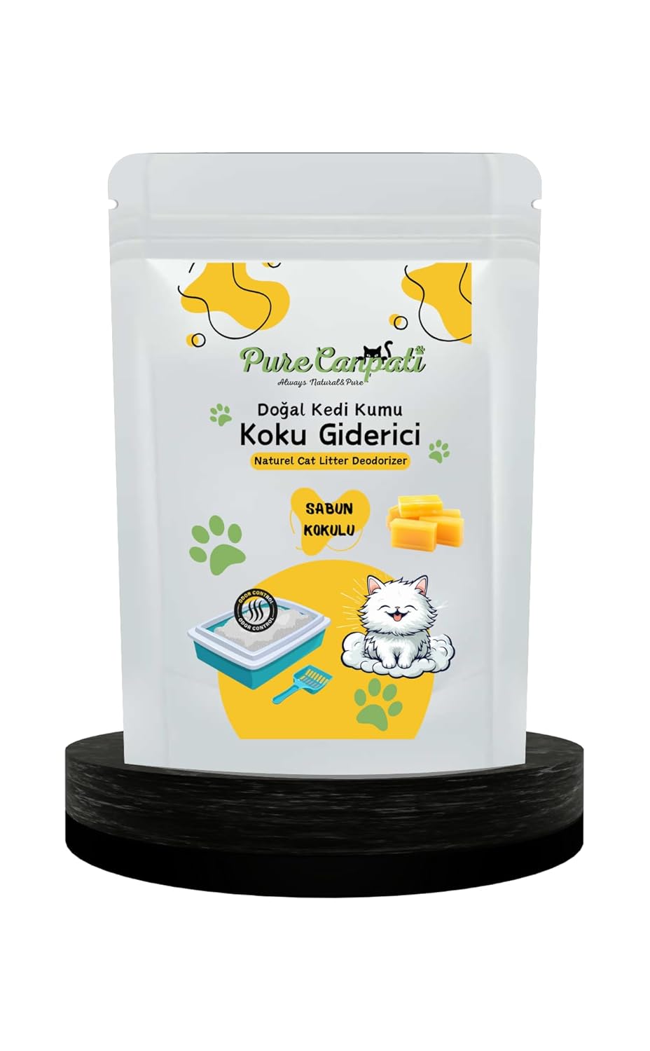 PureCanpati Kedi Kumu Koku Giderici- Kötü Kokuları Giderir - Doğal Koku Giderici - Marsilya Sabun Kokulu 240 Gr