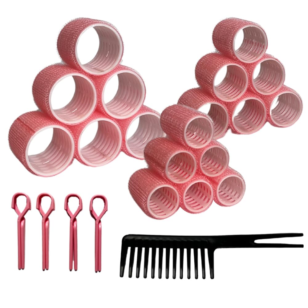 Croc 1237 Pembe - 37 Parça Saç Bigudisi Seti - Tüm Saç Tipleri için Saç Kıvırıcıları, 3 Boy, Klips, Tarak Dahil, Isısız Bukleler ve Hacimli Stiller için Mükemmel