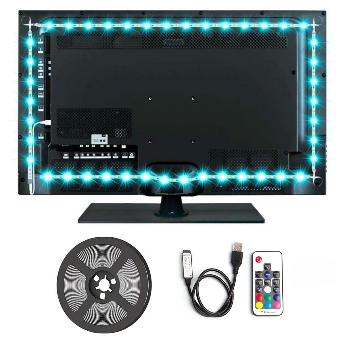 Tv Arkası Animasyonlu RGB Şerit Led Seti Kumandalı 3 Metre - Cata - 5v Usb girişli