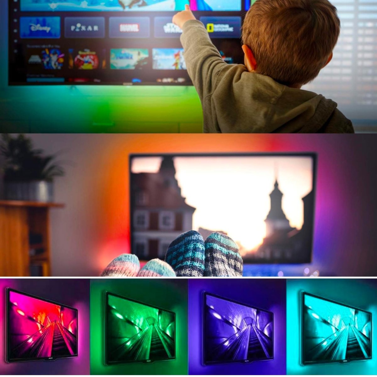 Tv Arkası Animasyonlu RGB Şerit Led Seti Kumandalı 3 Metre - Cata - 5v Usb girişli