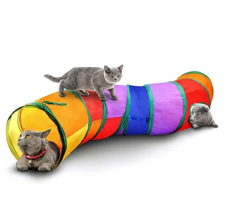 Busstier Gökkuşağı Renkli Katlanır Kedi ve Köpek Oyun Tüneli, Uzun Eğlenceli Evcil Hayvan Oyuncak Tüneli