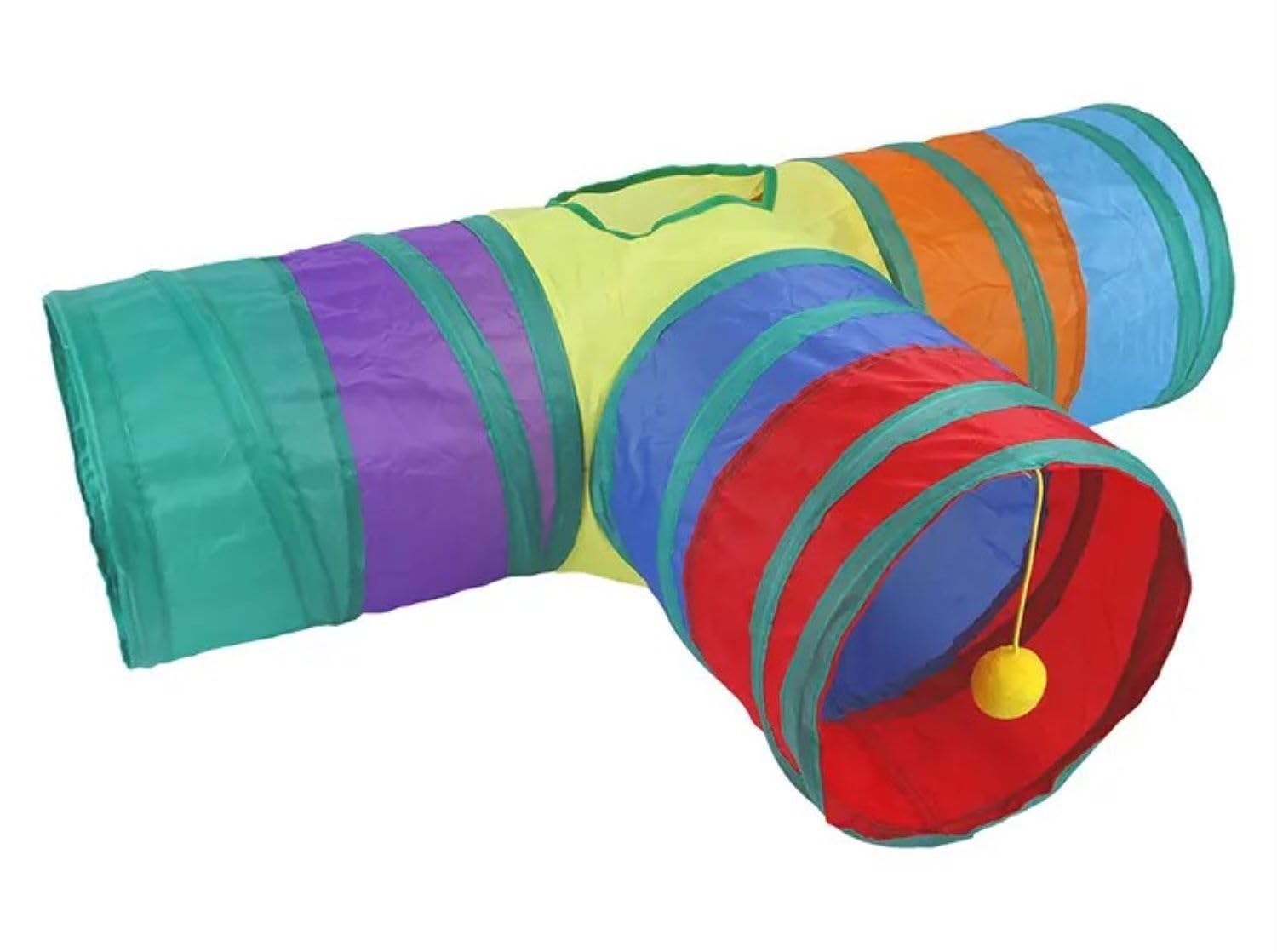 Busstier Gökkuşağı Renkli Katlanır Kedi ve Köpek Oyun Tüneli, Uzun Eğlenceli Evcil Hayvan Oyuncak Tüneli (T Şeklinde)