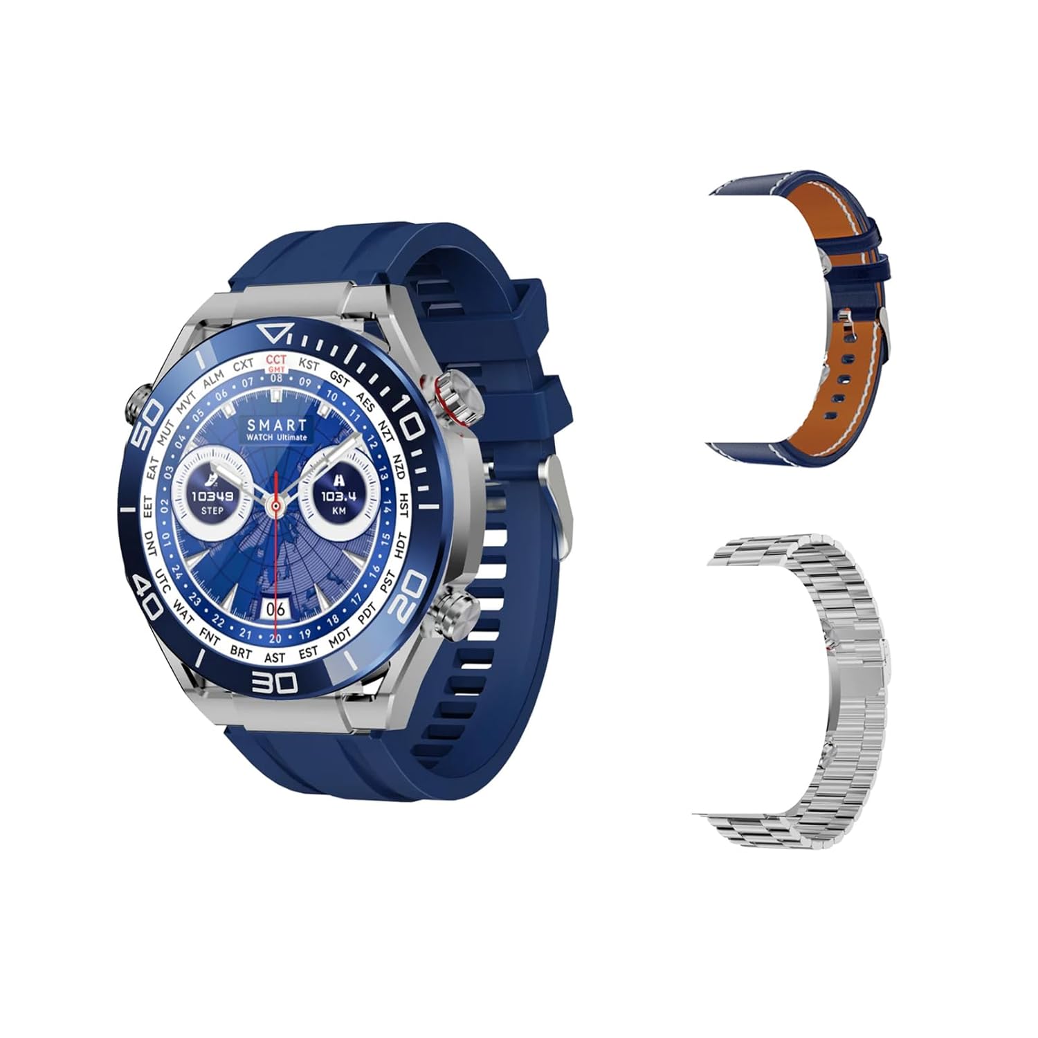 Robeve G3 Watch Ultimate Akıllı Saat - Tüm Telefonlarla Uyumlu, 49MM 2.02INÇ, 3 Kordonlu (Metal, Deri, Silikon), Kalp Ritmi, Adımsayar (Mavi)