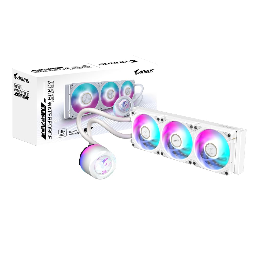 GIGABYTE AORUS WATERFORCE X II 360 ICE Manyetik Kilitleme Mekanizmalı Fan, 60 x 60mm Full Color LCD Ekran, Profesyonal Gaming Sıvı CPU Soğutucu