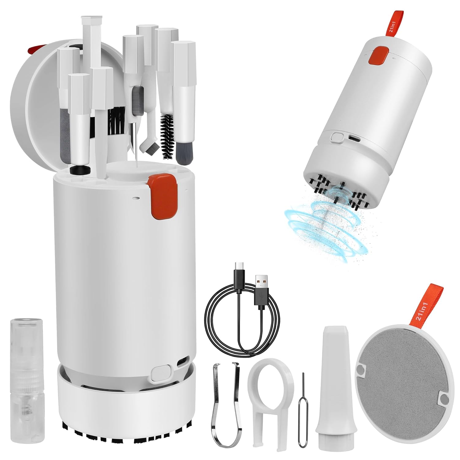 Grete Gotye 21'i 1 arada klavye temizleme seti, dizüstü bilgisayar, iPad, iPhone, kamera, kulaklık temizliği, çok fonksiyonlu bilgisayar ekranı temizleme fırçası araçları için mini elektrikli süpürge