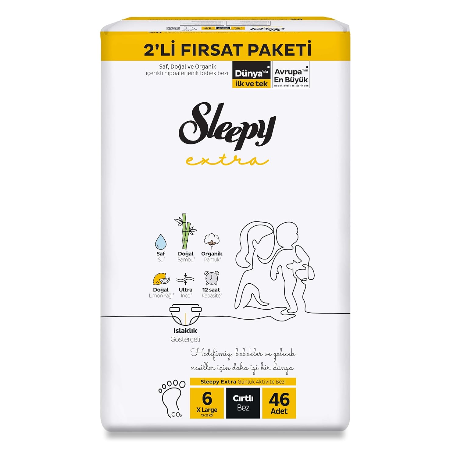 Sleepy Extra Günlük Aktivite 2'li Fırsat Paketi Bebek Bezi 6 Numara Xlarge 46 Adet