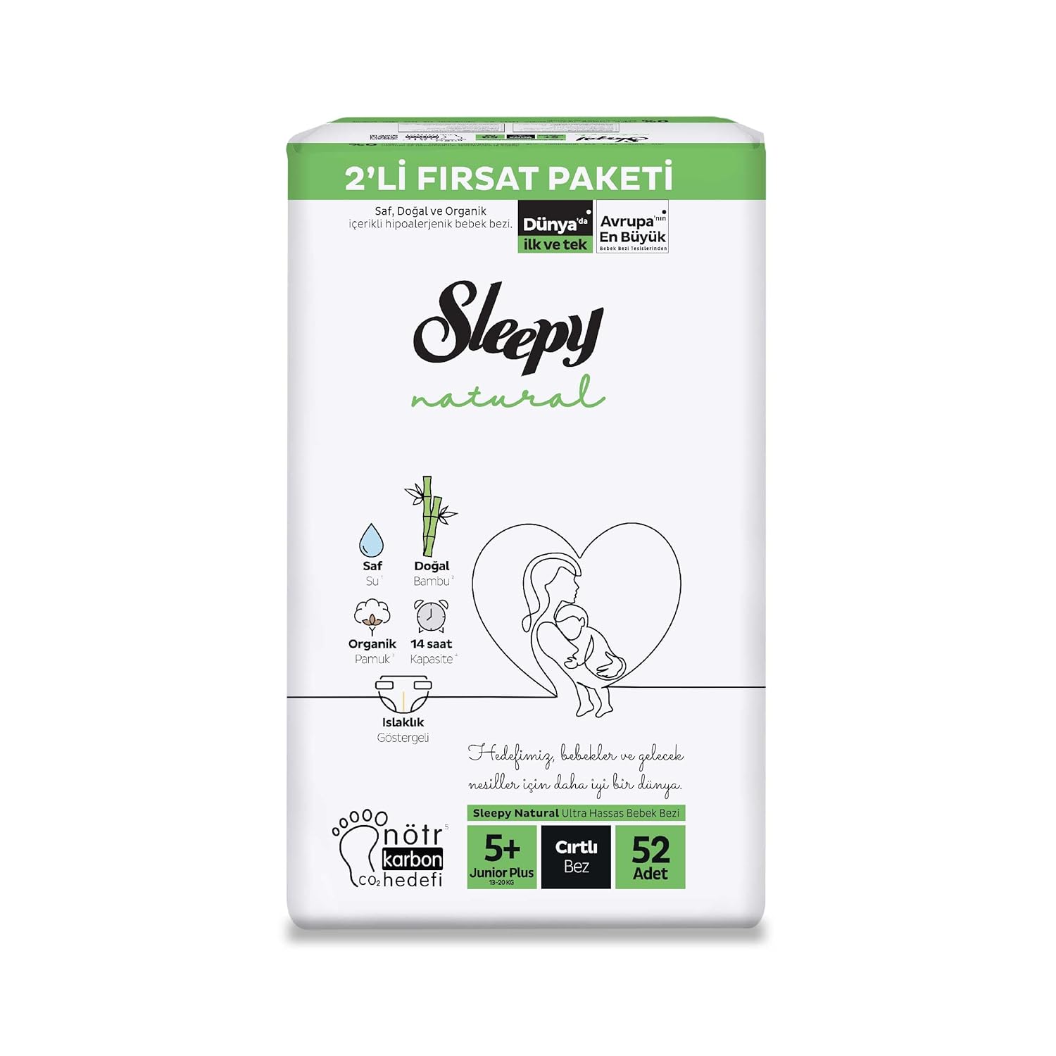 Sleepy Natural 2'li Fırsat Paketi Bebek Bezi 5+ Numara Junior Plus 52 Adet